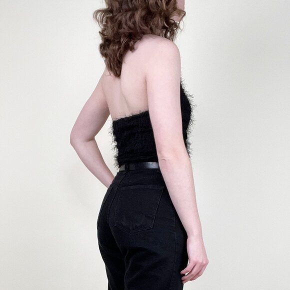 Vintage Eyelash Fringe Halter Top Cropped Going Out Crop Blouse Sexy 90s Y2K - Picture 2 of 8